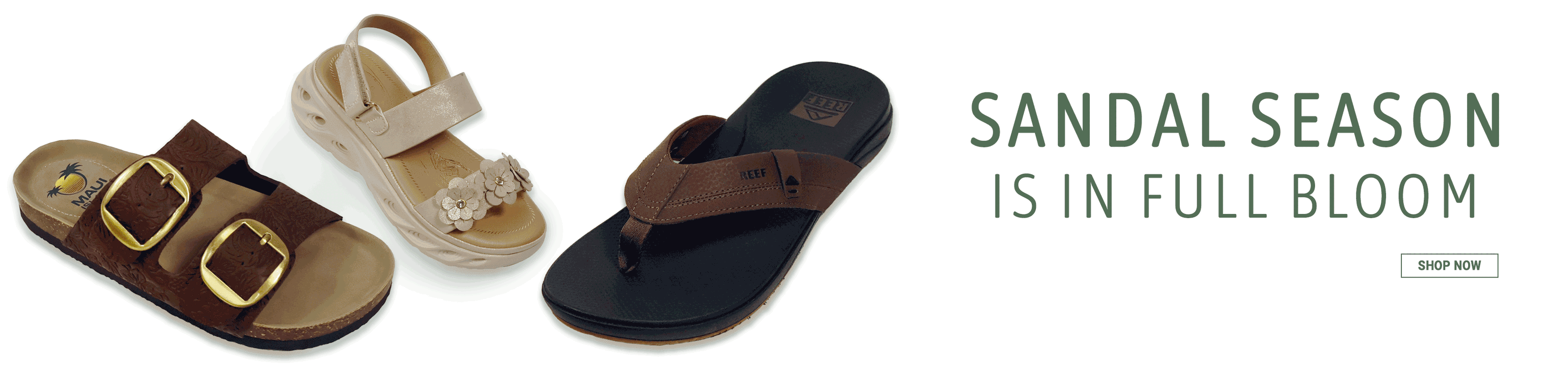 Animated gif; Sandal Season is in Full Bloom. Shop Now.