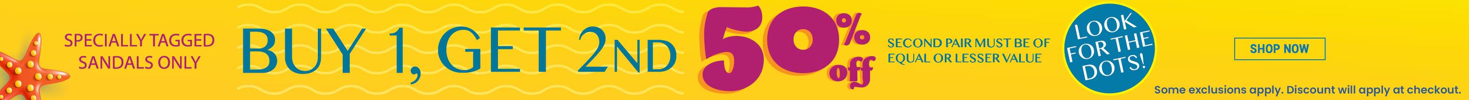 'Specially tagged sandals only. Buy one