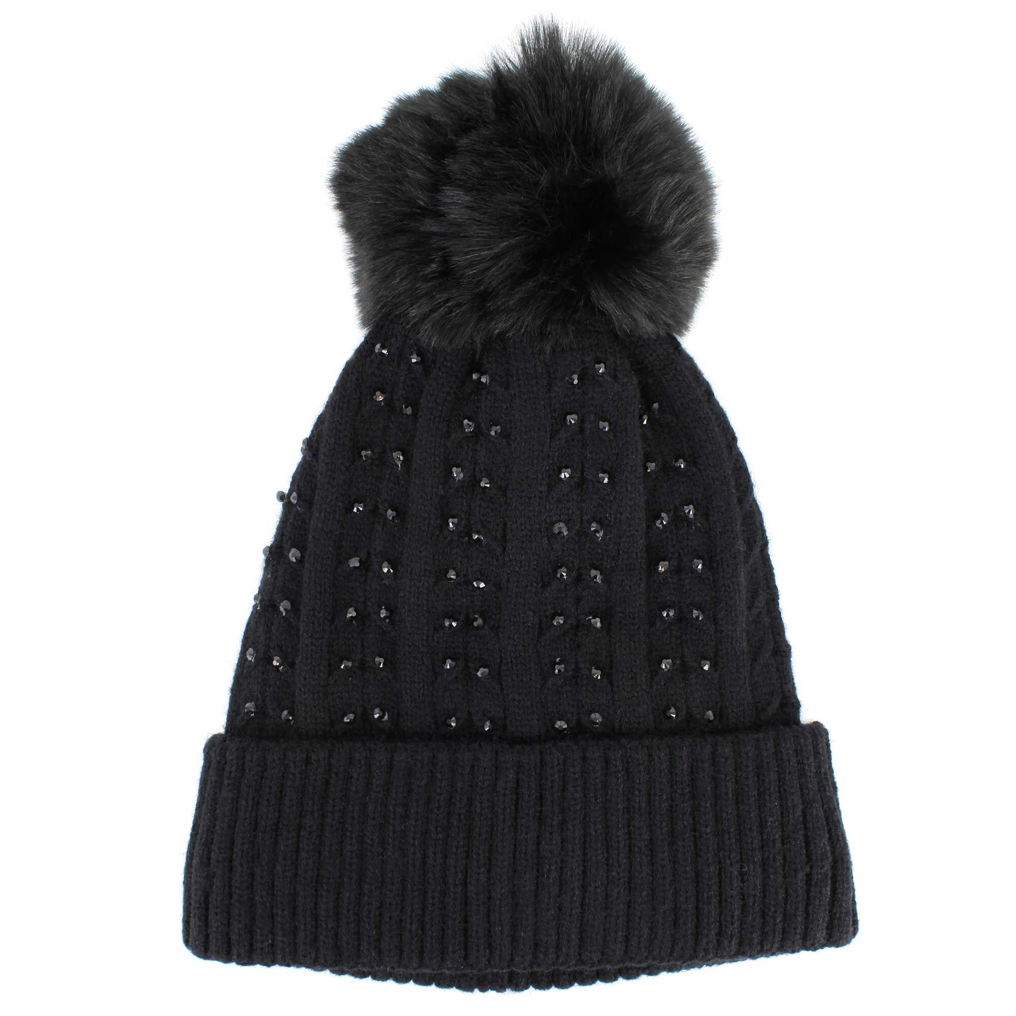 Women's Couture Gems Faux-Diamond Knit Beanie Front View