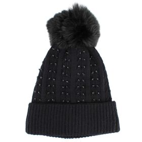 Rhinestone Shoes & Accessories Women's Couture Gems Faux-Diamond Knit Beanie Front View