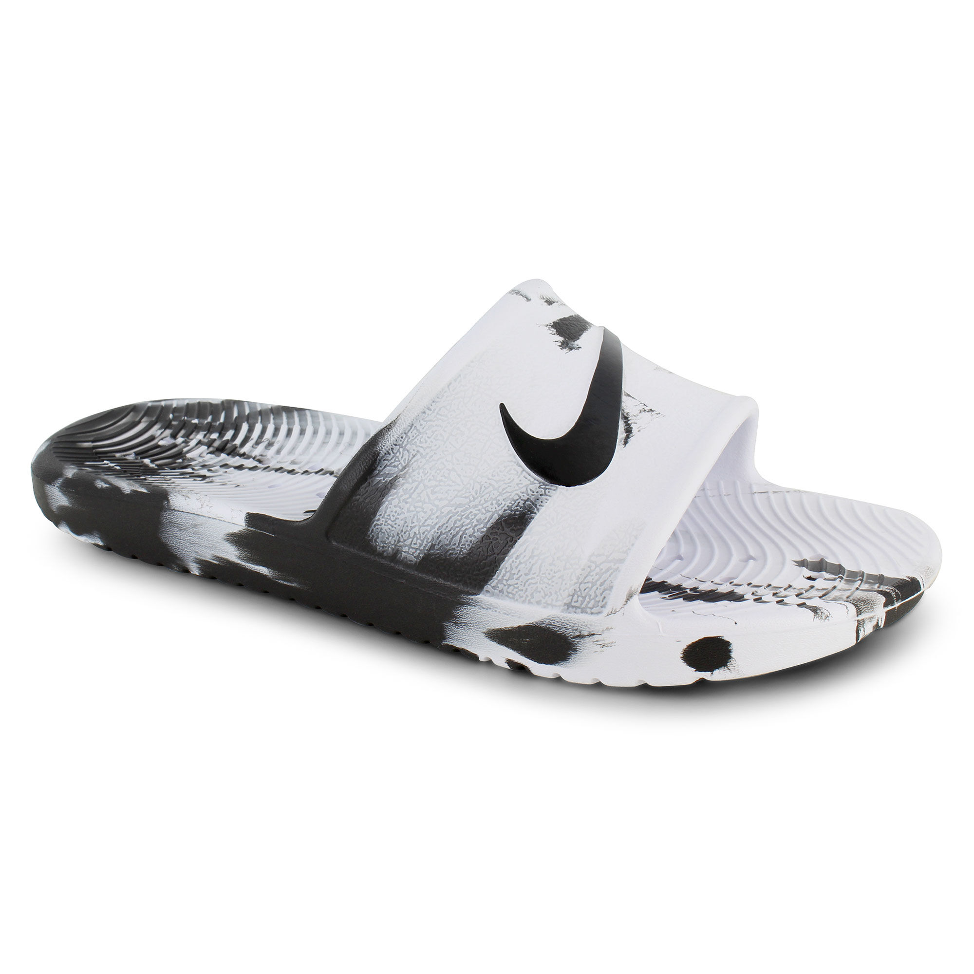 half black half white nike slides