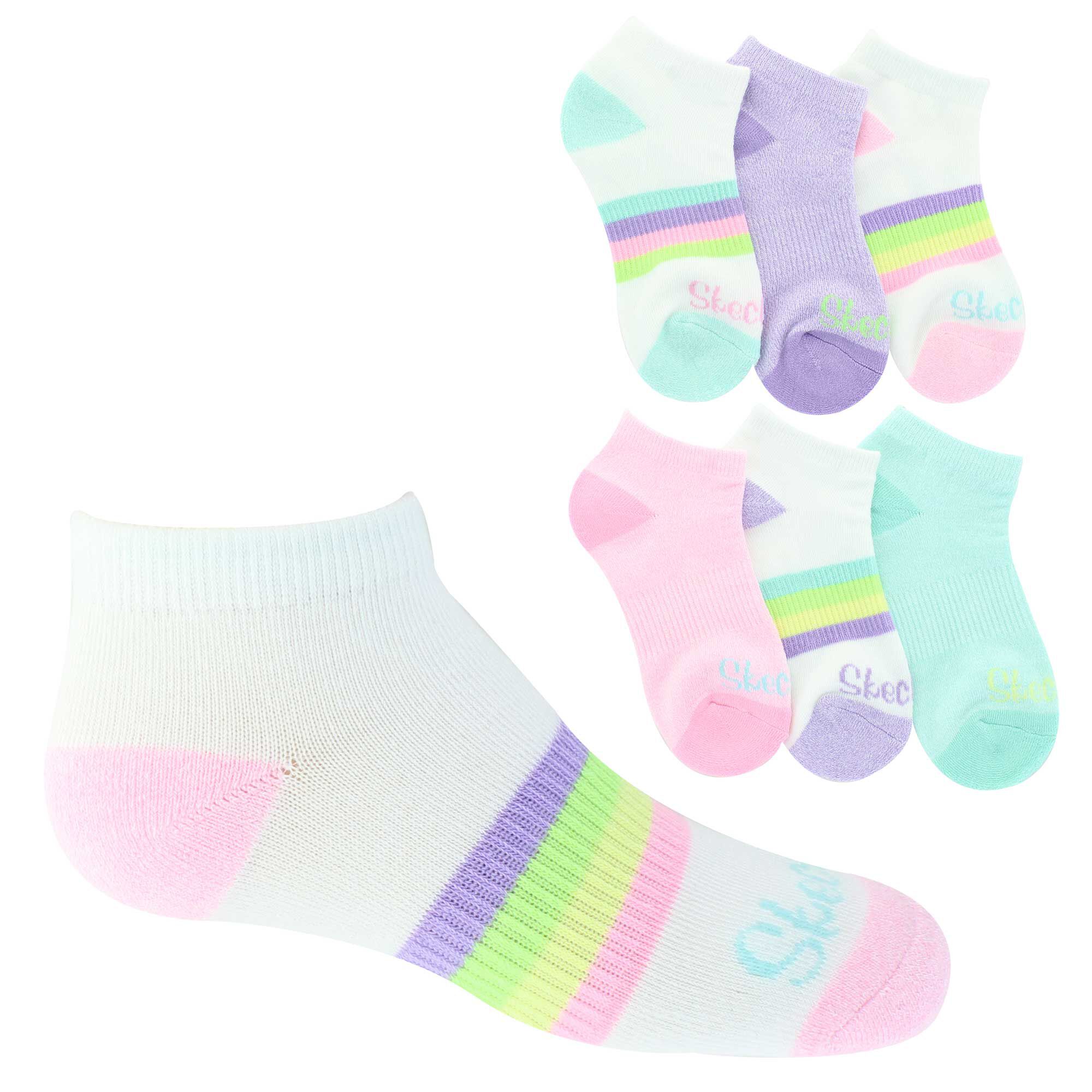 Girls' Skechers Stripe Low-Cut 6-Pair Pack Side View And Assortment