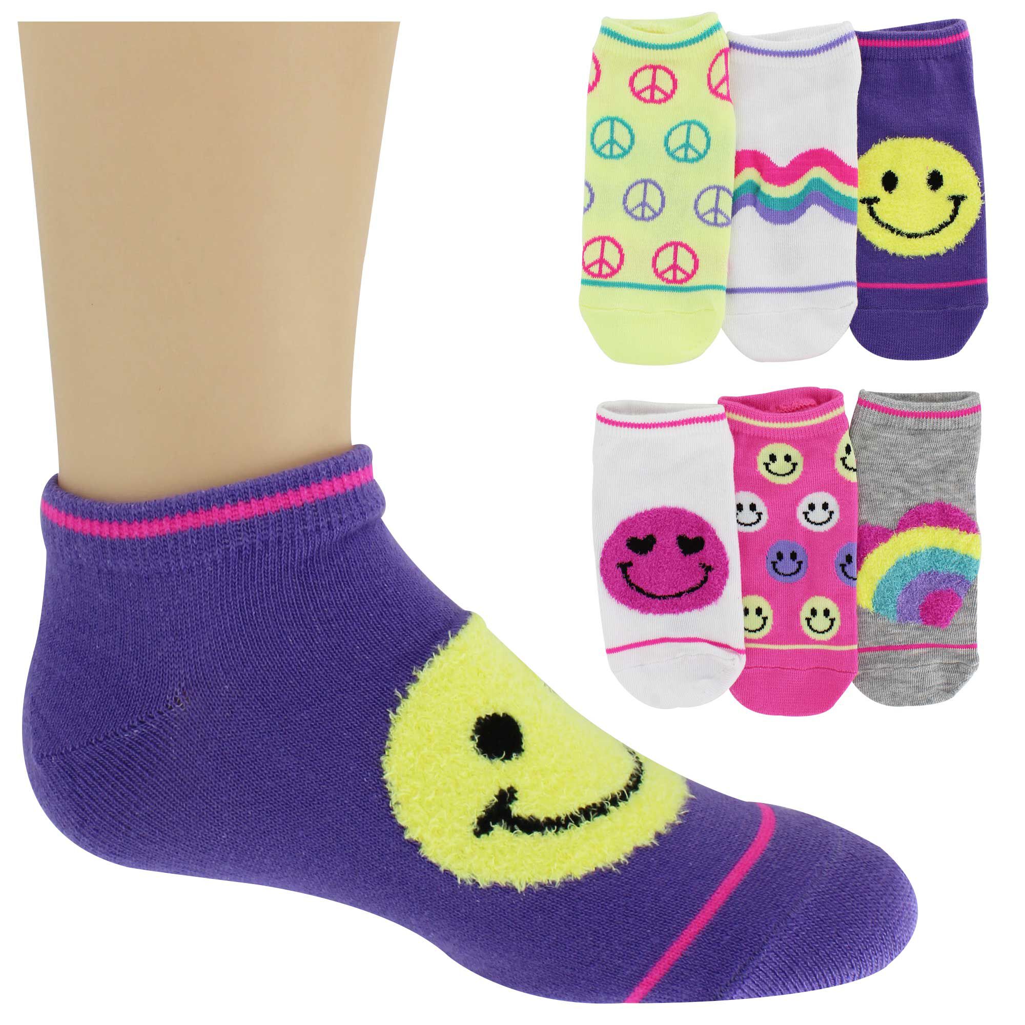 Girls' Skechers Smiley Face Low-Cut 6-Pair Pack Side View With Package