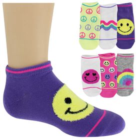 Girls' Socks Girls' Skechers Smiley Face Low-Cut 6-Pair Pack Side View With Package