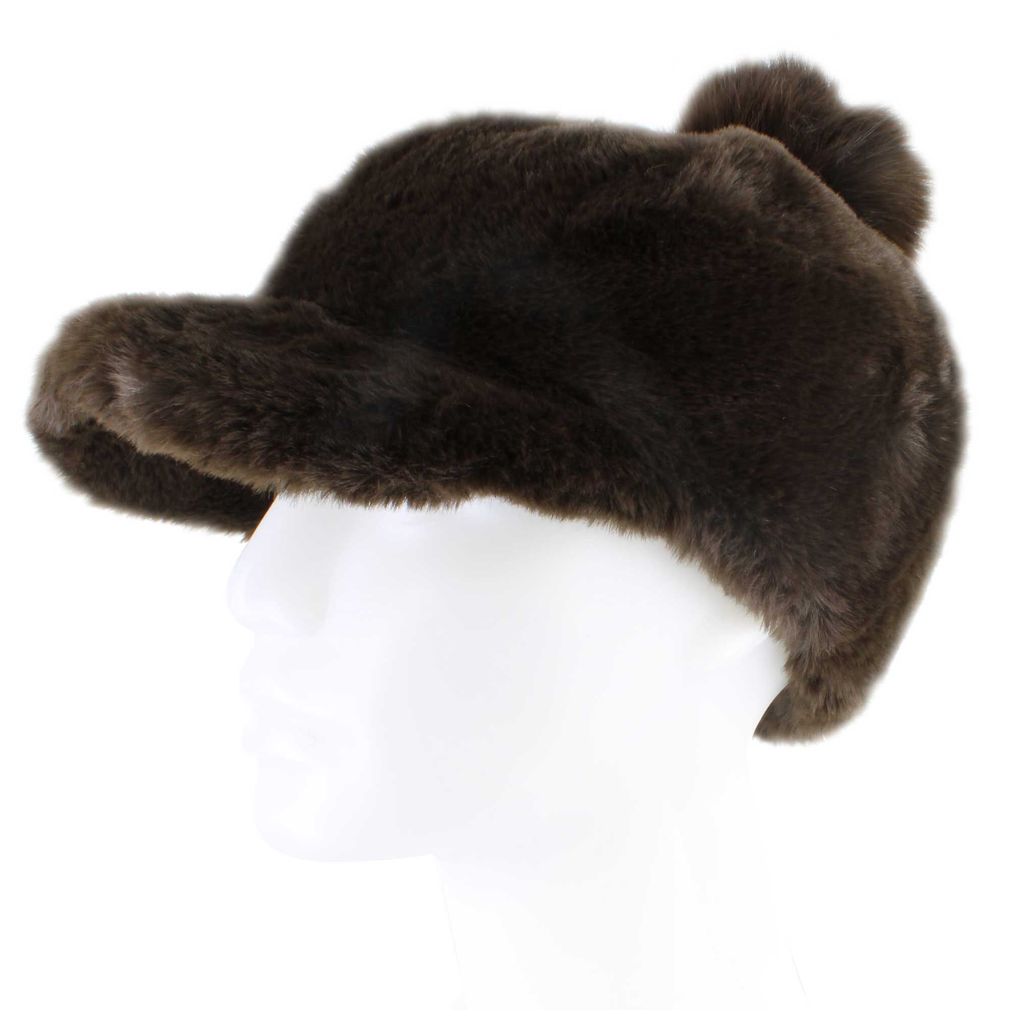 Couture Gems Fluffy Cap With Faux-Fur Pom Side View