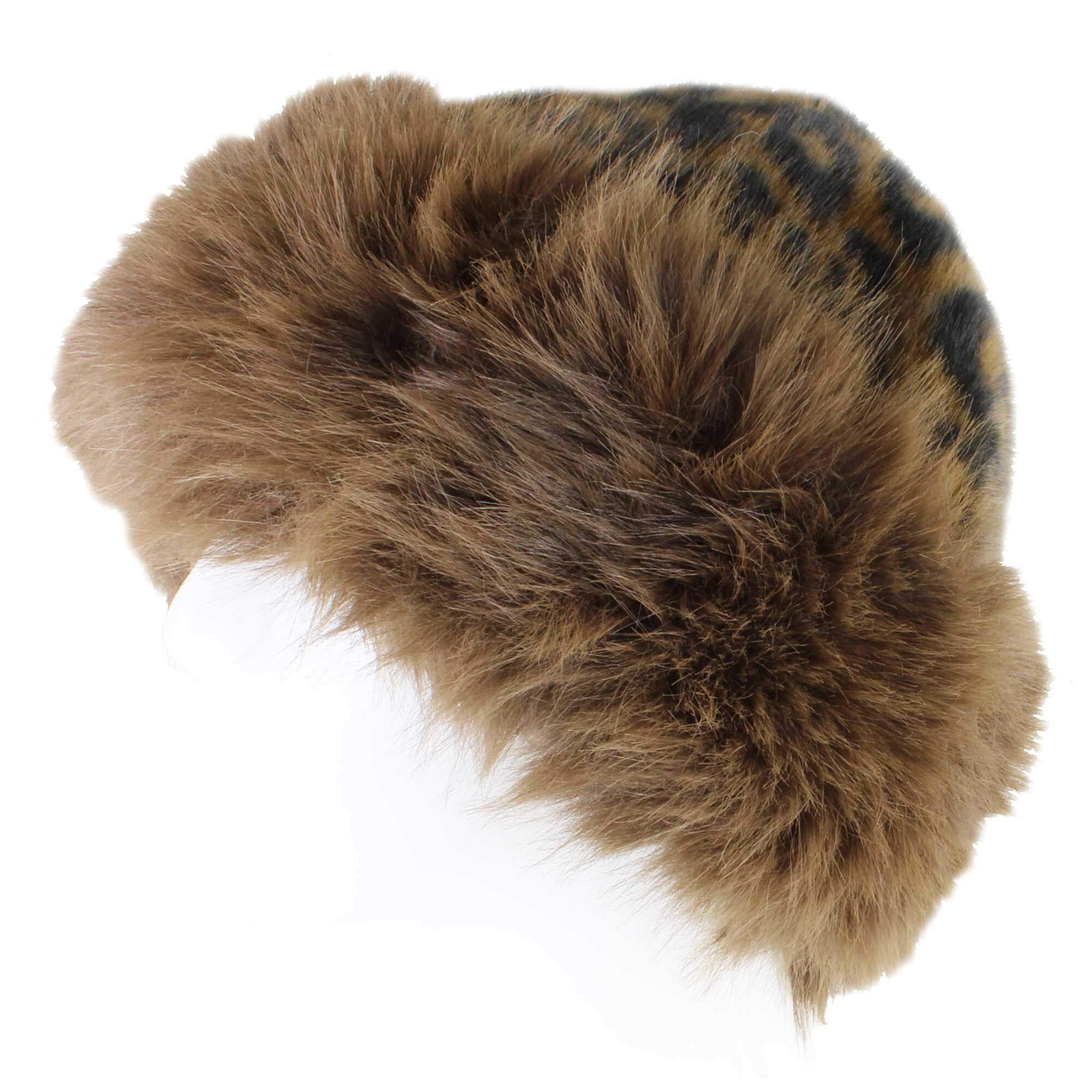 Couture Gems Faux-Fur Fluffly Leopard-Print Beanie Side View