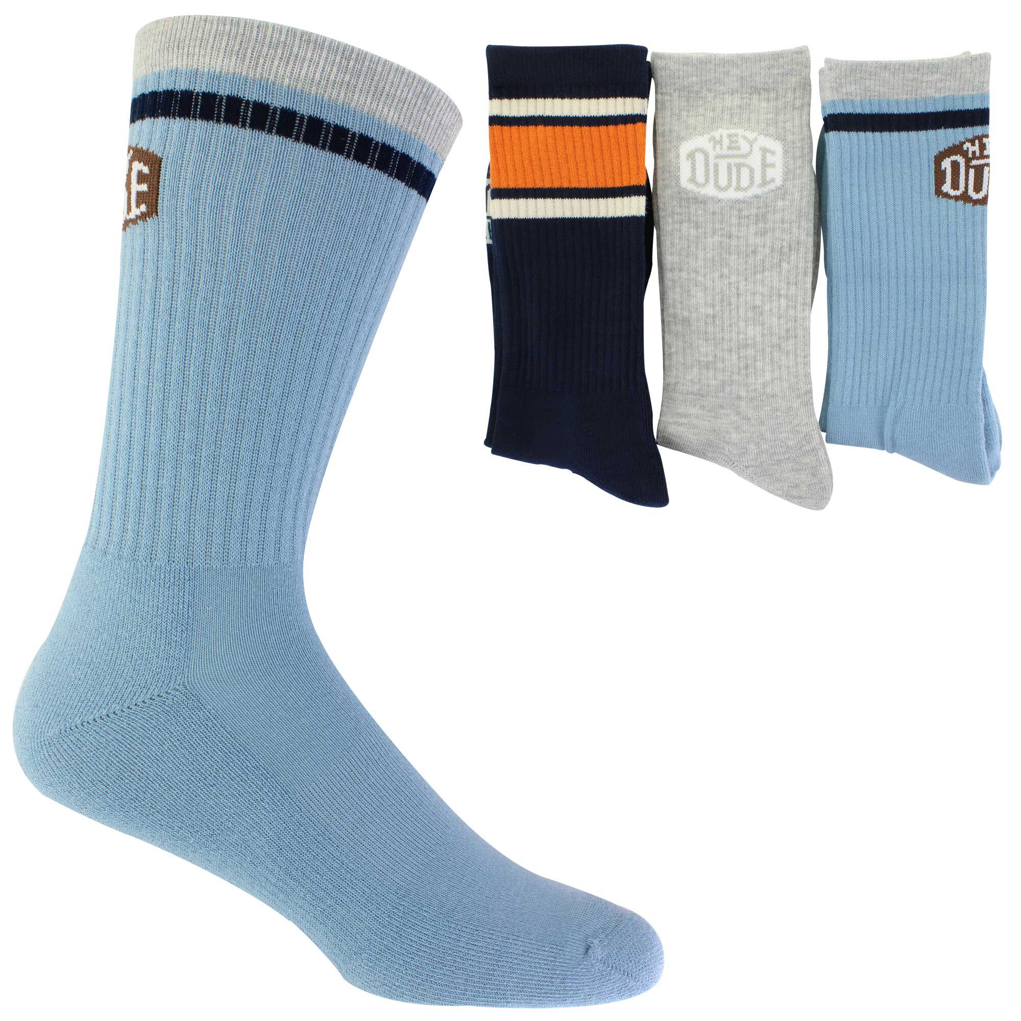 Men's HEYDUDE Striped Crew 3-Pair Pack Side View With Package