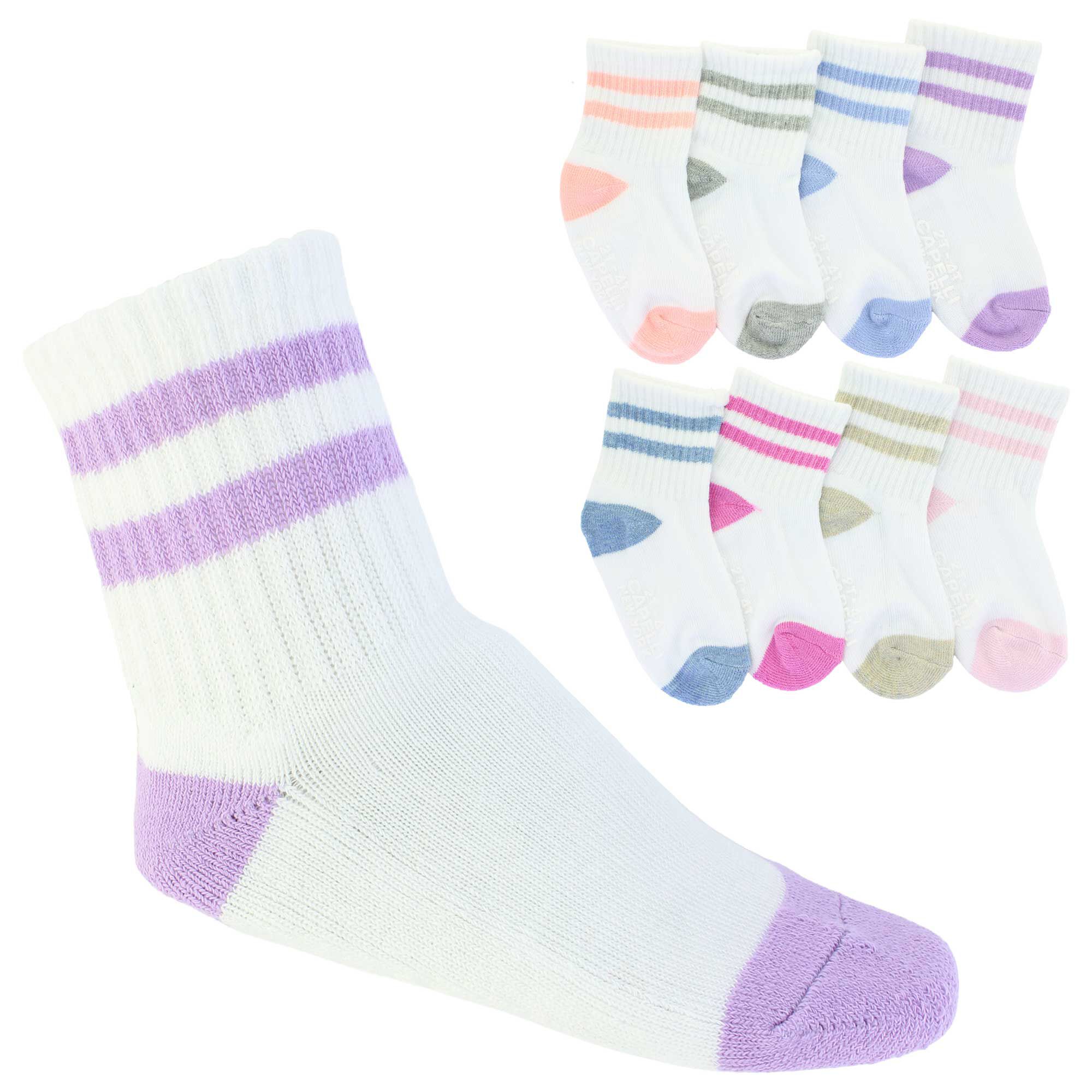 Infants' Capelli Non-Slip Cushioned Crew 8 Pairs Side View With Package