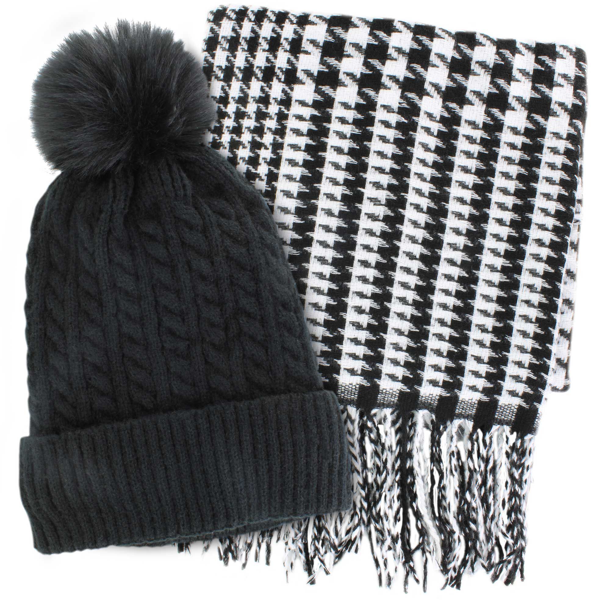 Couture Gems Oblong Houndstooth Scarf and Hat Set Front Set View