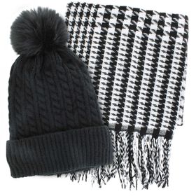 Winter Headwear Couture Gems Oblong Houndstooth Scarf and Hat Set Front Set View