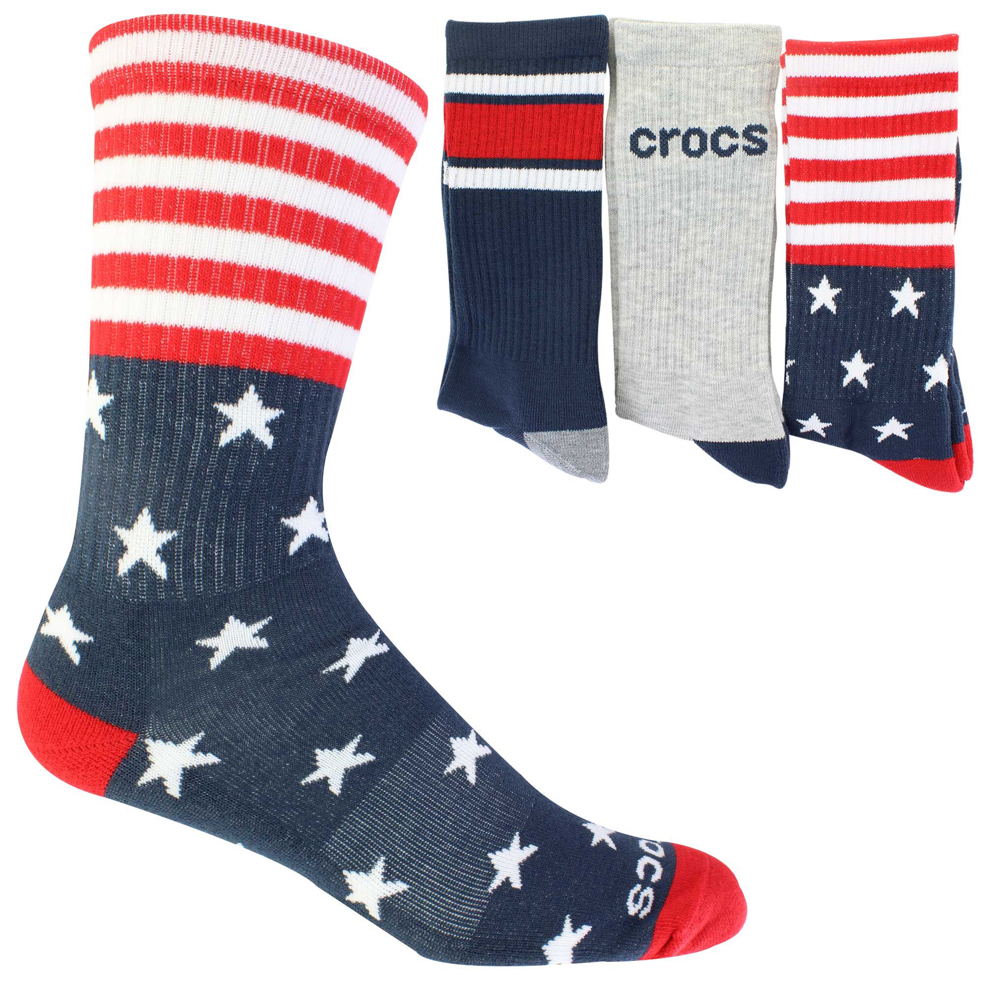 Men's Crocs Patriotic Ribbed Crew 3-Pair Pack Side View With Package