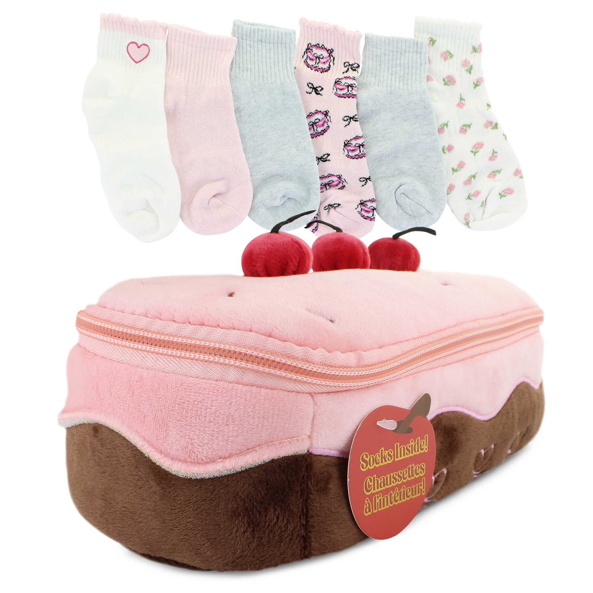 Women's Moon Cake Cherry Plush Pouch & Socks Front View Of Pouch and Socks