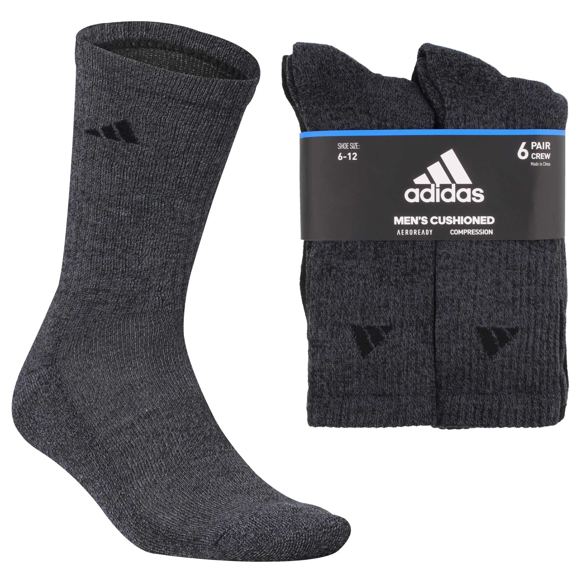 Men's adidas Cushioned Crew 6-Pair Pack Side View With Package