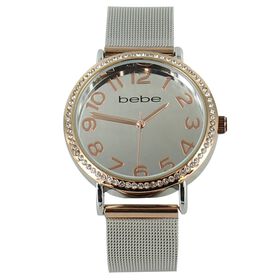 Watches bebe Faux-Diamond Watch With Metal Mesh Band Front View