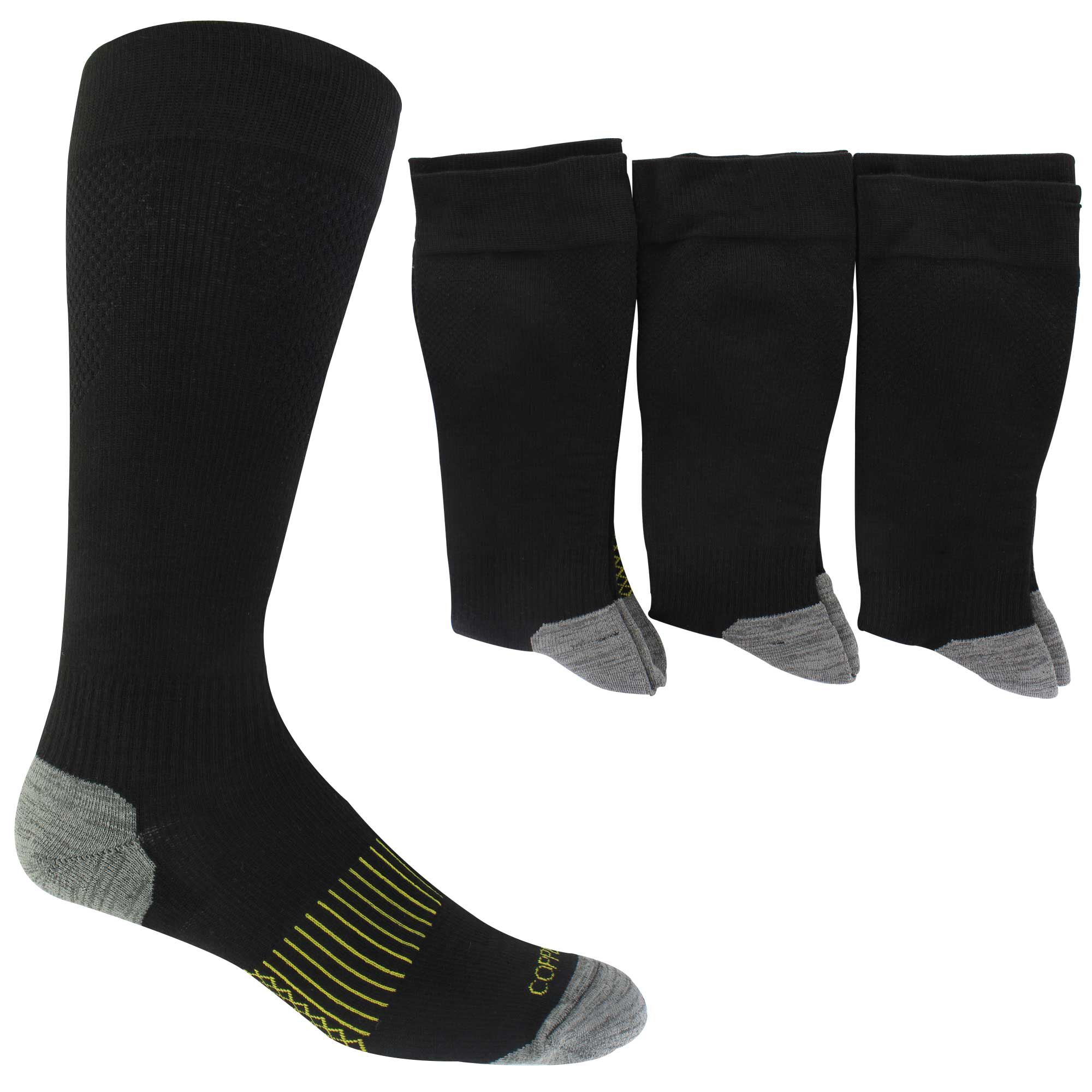 Men's Copper Fit Crew Compression Socks 3 Pairs Side View With Package