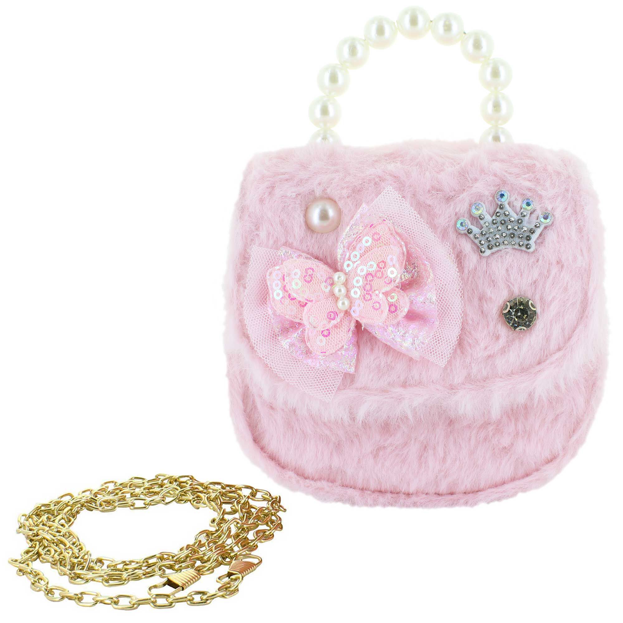 Willow & Ruby Faux-Fur Pink Butterfly Mini Bag Front View