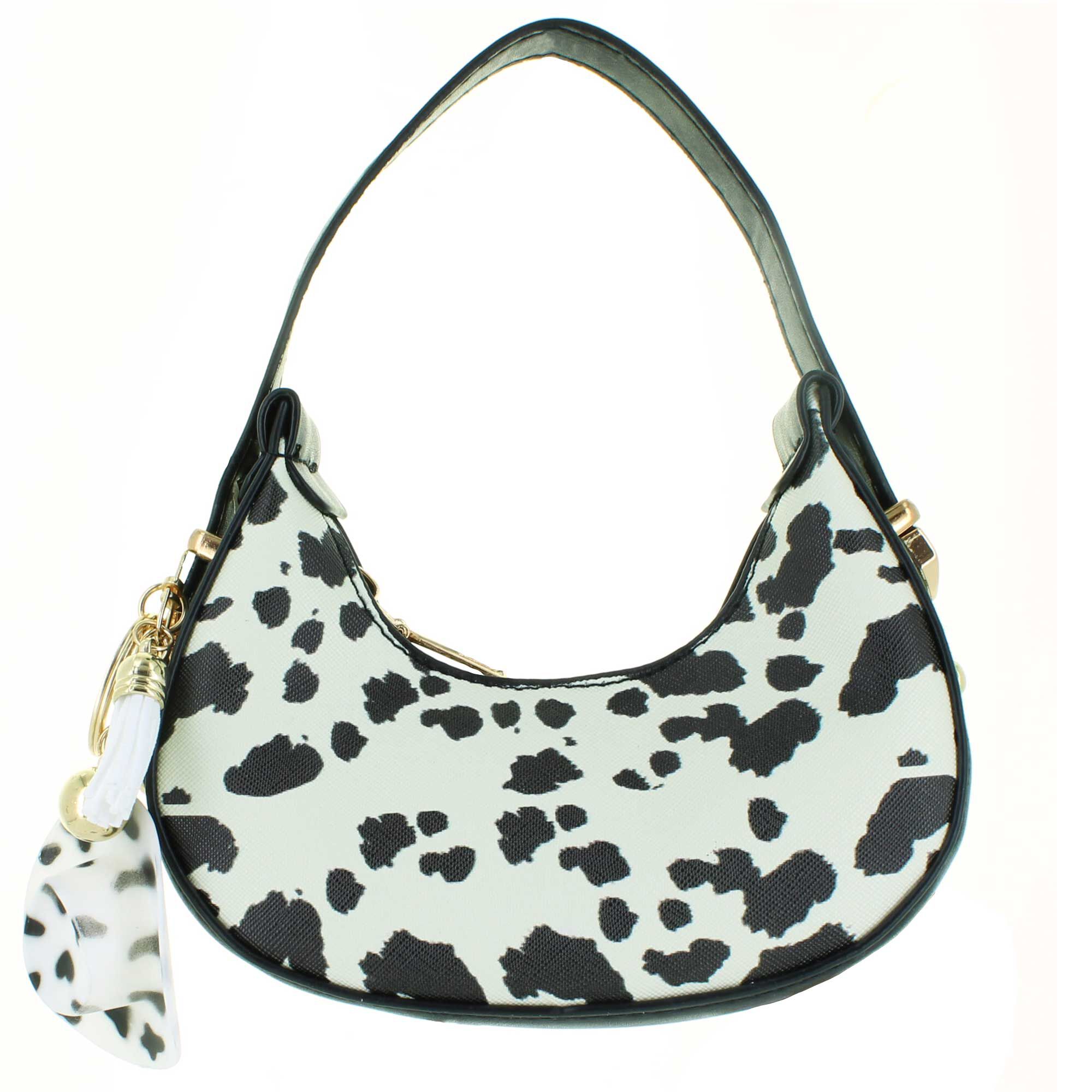 a little obsessed Black Cow-Print Mini Bag & Charm Front View