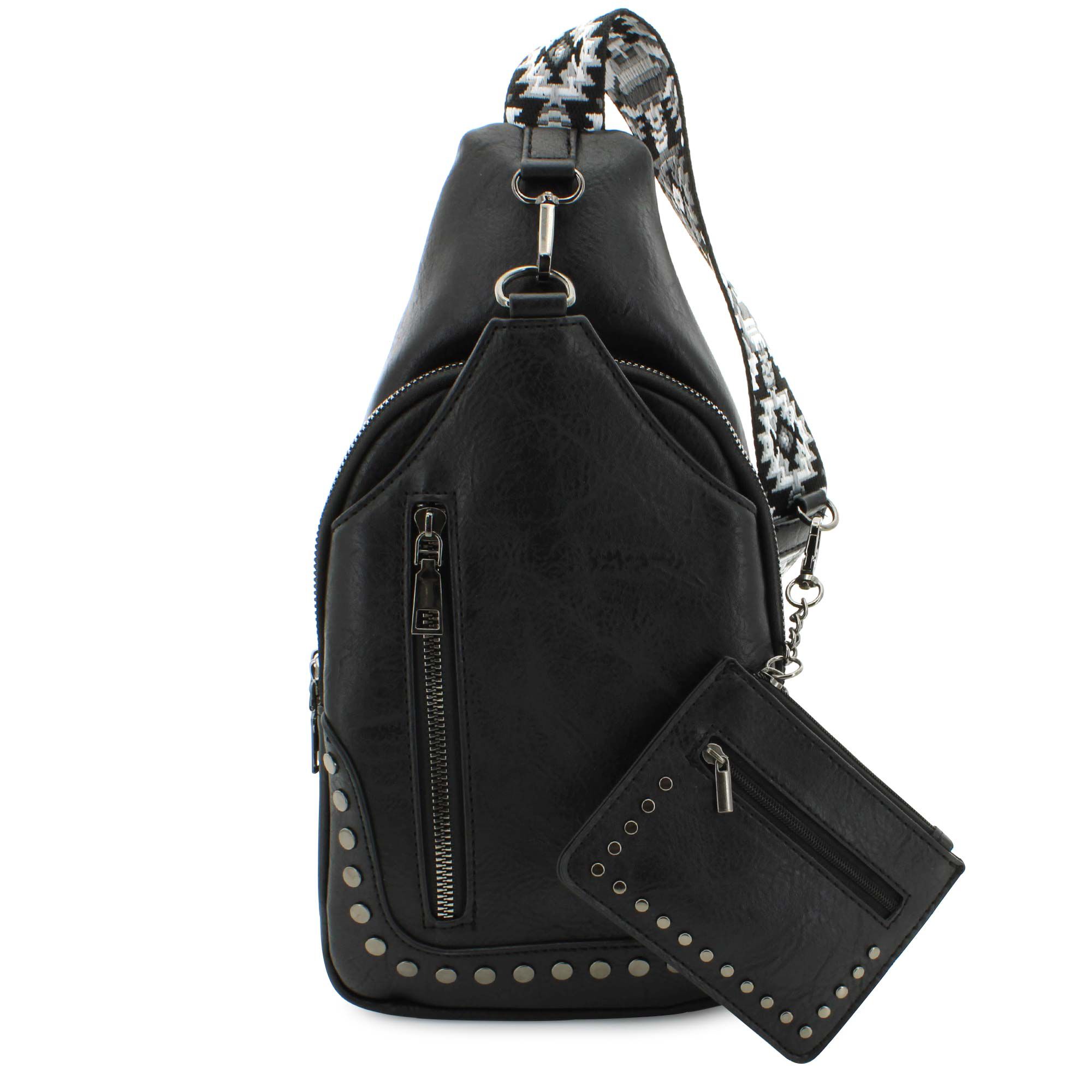 Sam & Hadley Studded Sling With Clip-On Pouch Front View