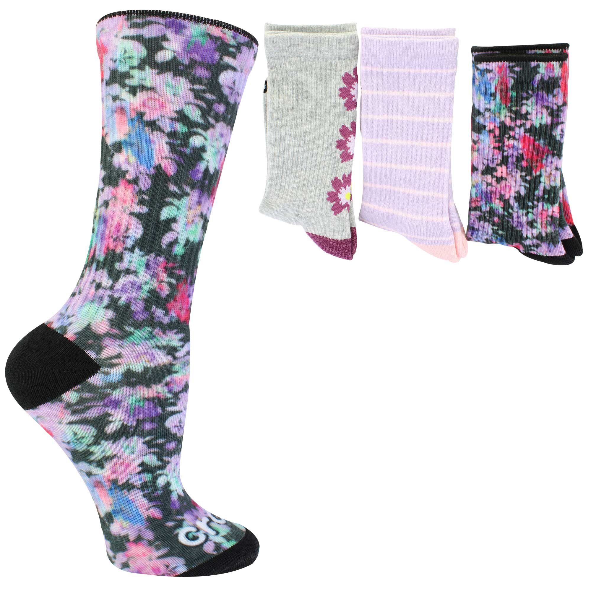 Women's Crocs Floral Ribbed Crew 3-Pair Pack Side View With Package