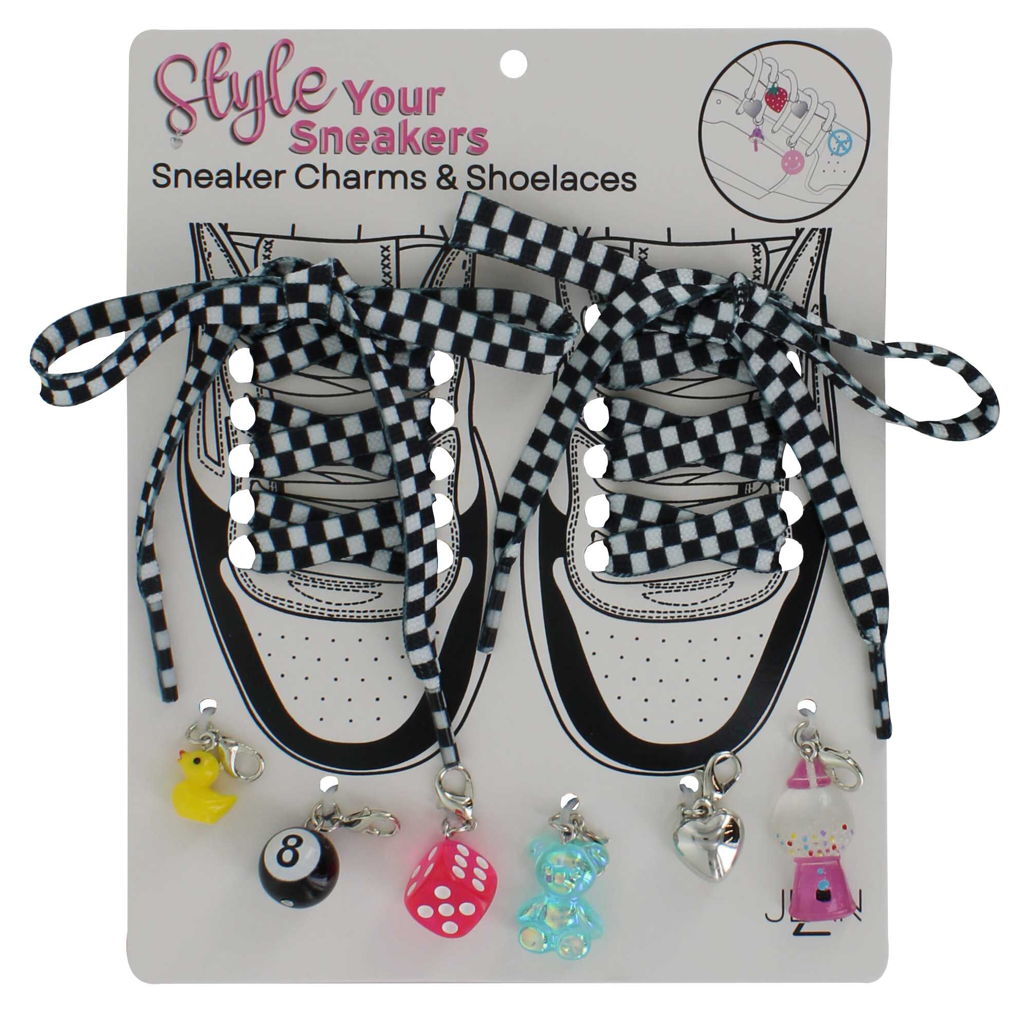Checkerboard-Themed Sneaker Charms & Shoelaces Front Package View