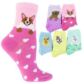 Socks Women's ET TU Pastel Dog Short Crews 5-Pair Pack Side View With Package