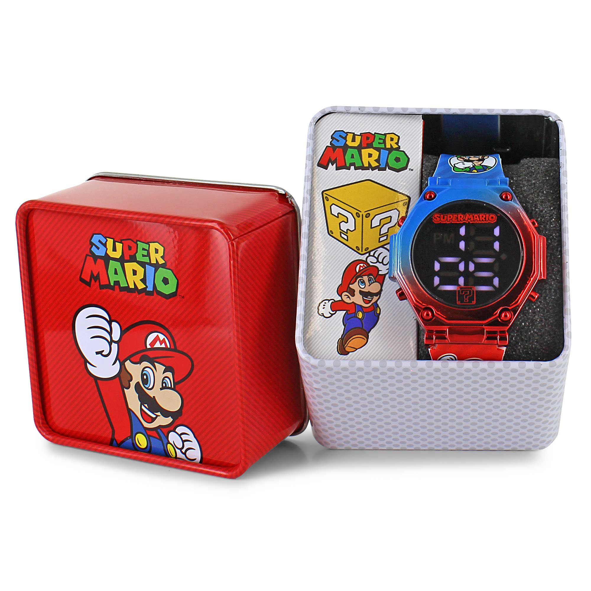 Super Mario Digital Watch Front View With Tin