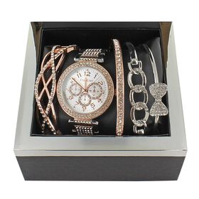 Watches bebe Faux-Diamond Duotone Watch And Bangle Set Front Set View