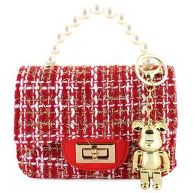 Red and Pink Shoes and Accessories Willow & Ruby Tweed Bear Mini Bag Front View