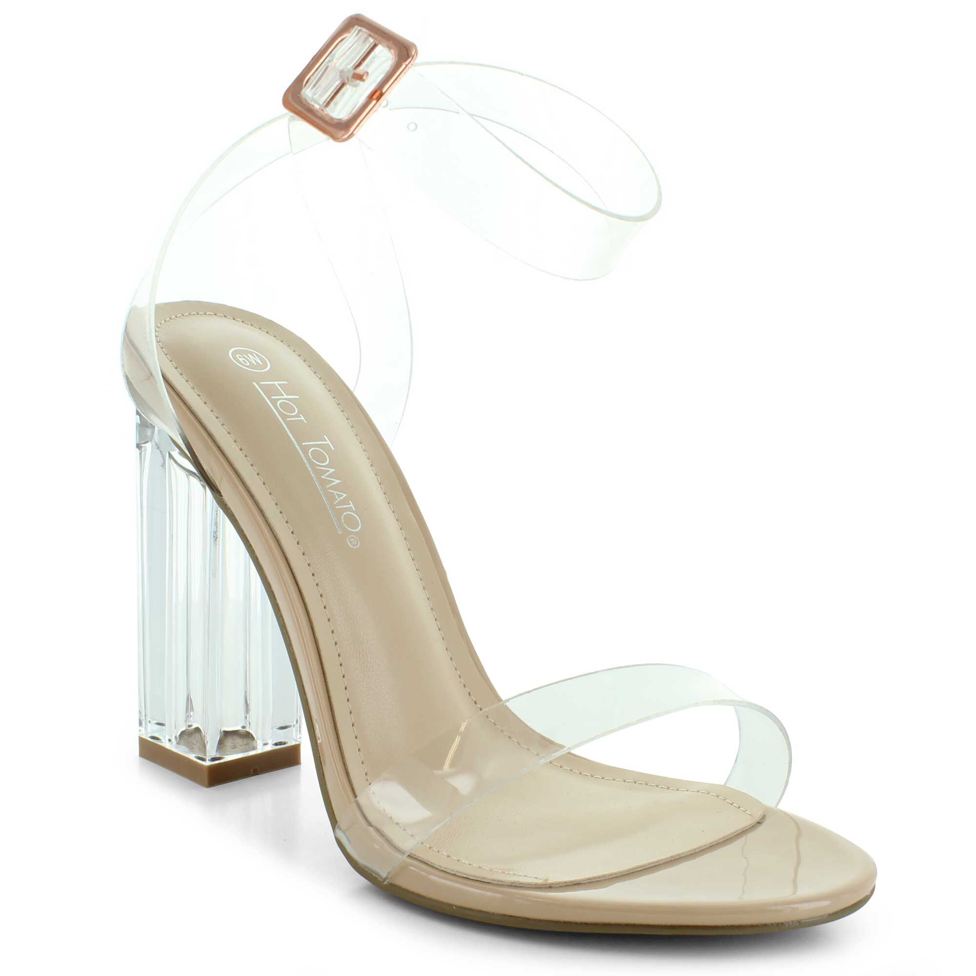 wide width clear block heels
