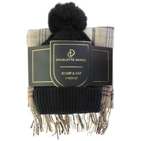  Charlotte Daniel Plaid Scarf & Hat 2-Piece Set Front Package View