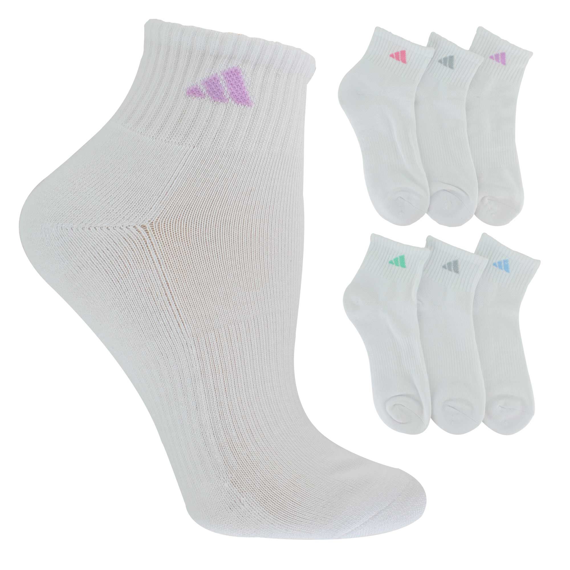 Women's adidas Cushioned Quarter 6-Pair Pack Side View With Package