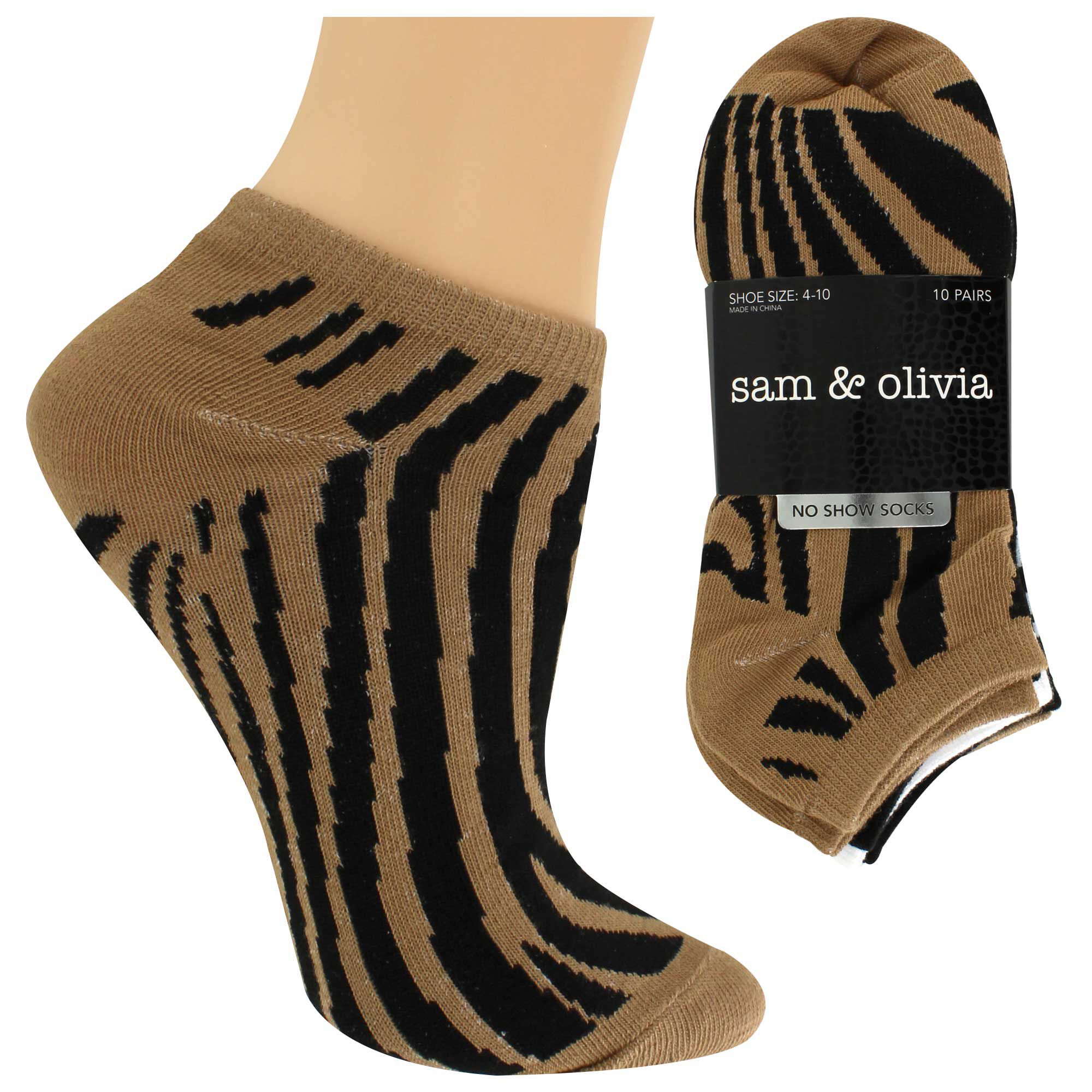 Women's Sam & Olivia Zebra No-Show 10 for $10 Side View With Package
