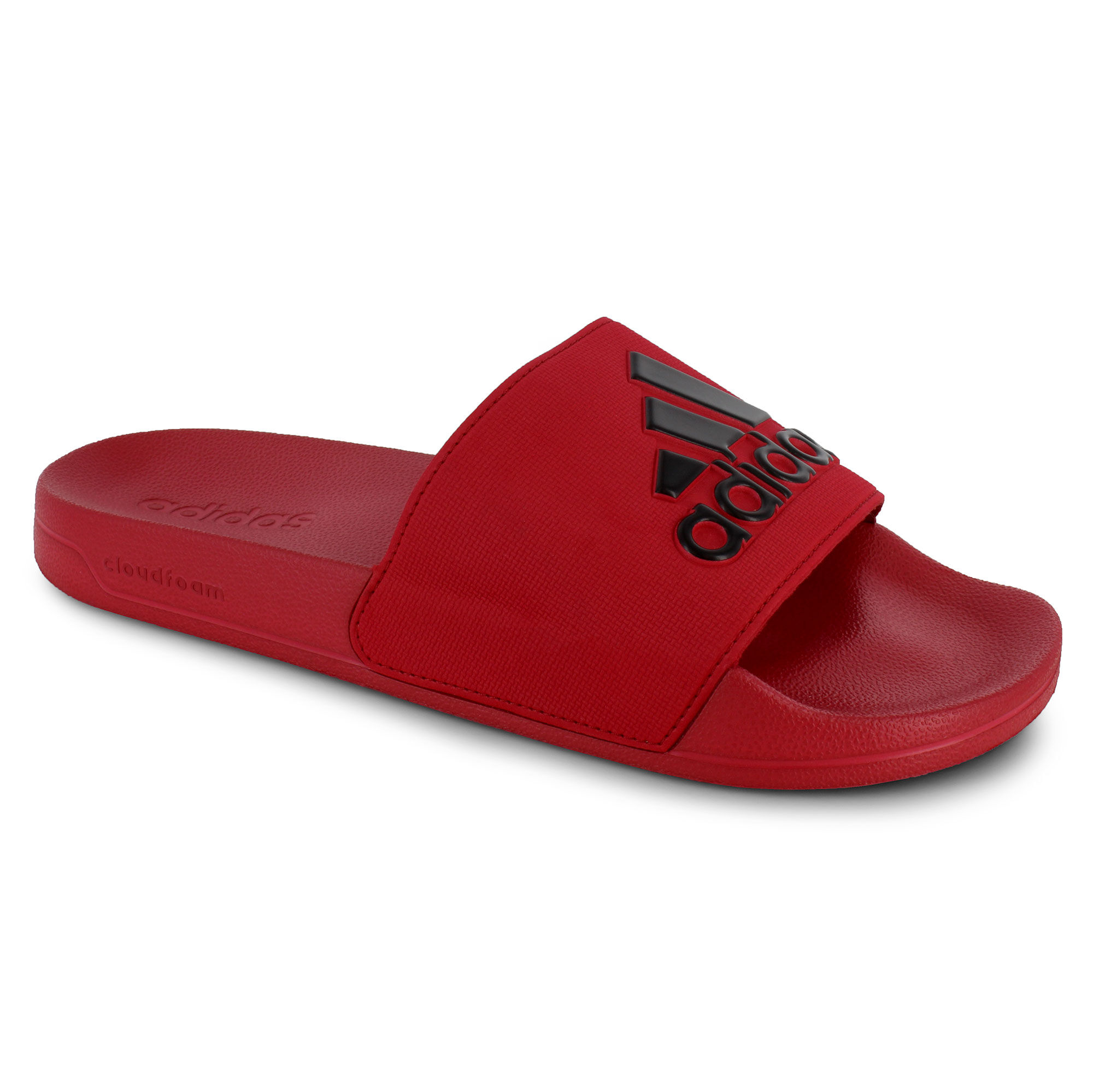 red and white adidas slides