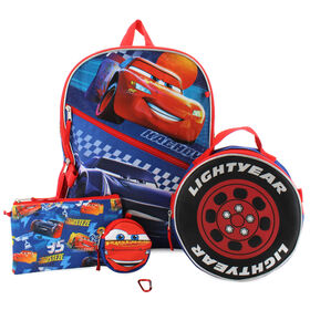Character Disney Cars 5-Piece Flashing Lights Backpack Set Front View