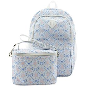 Traditional Madden Girl Bow/Floral Backpack With Lunch Tote Front Set View