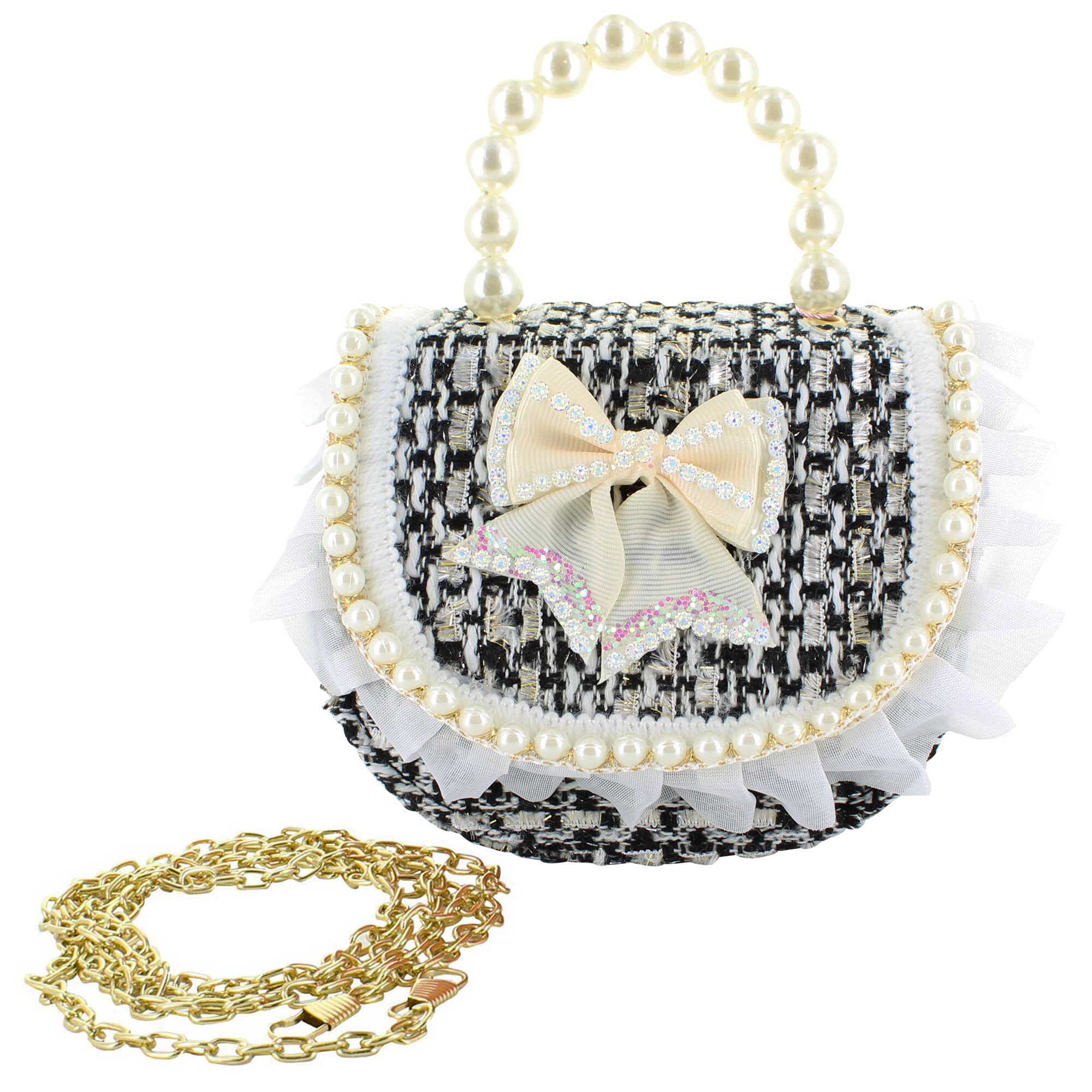 Willow & Ruby Tweed With Rhinestone Bow Mini Bag Front View