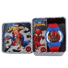  Spider-Man LED Digital Watch With Flashing Lights Front View WIth Tin
