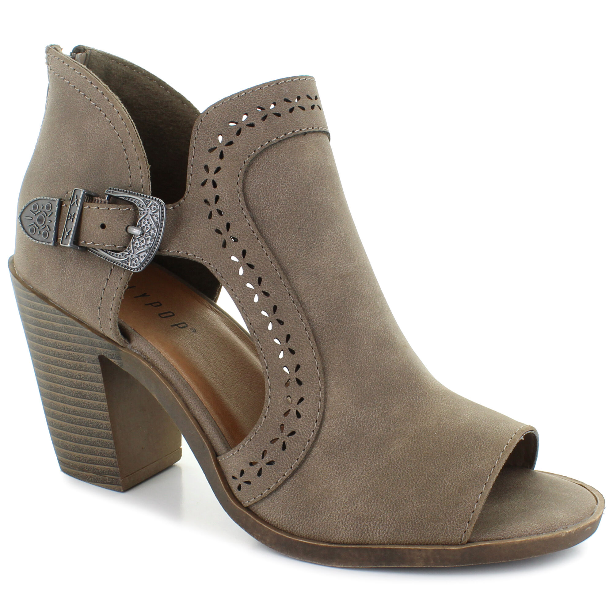 rumor open toe side buckle bootie