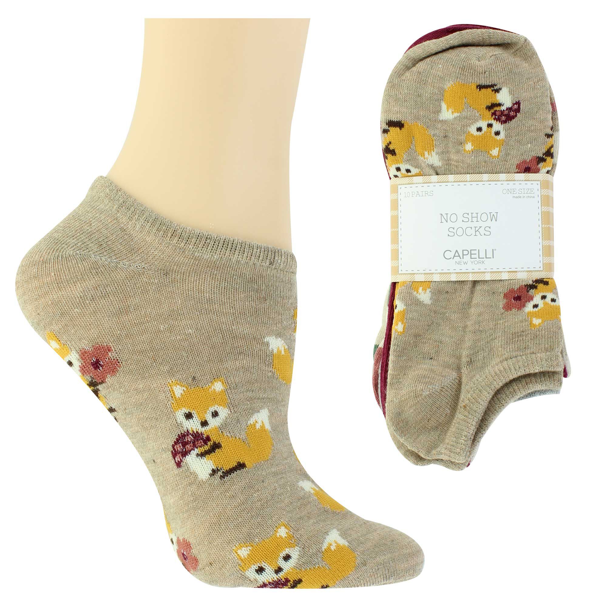 Women's Fox-Print No-Show Socks 10 For $10 Side View With Package