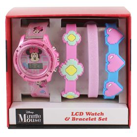 Watches & Jewelry Disney Minnie Mouse Flashing Watch And Bracelets Front Set View