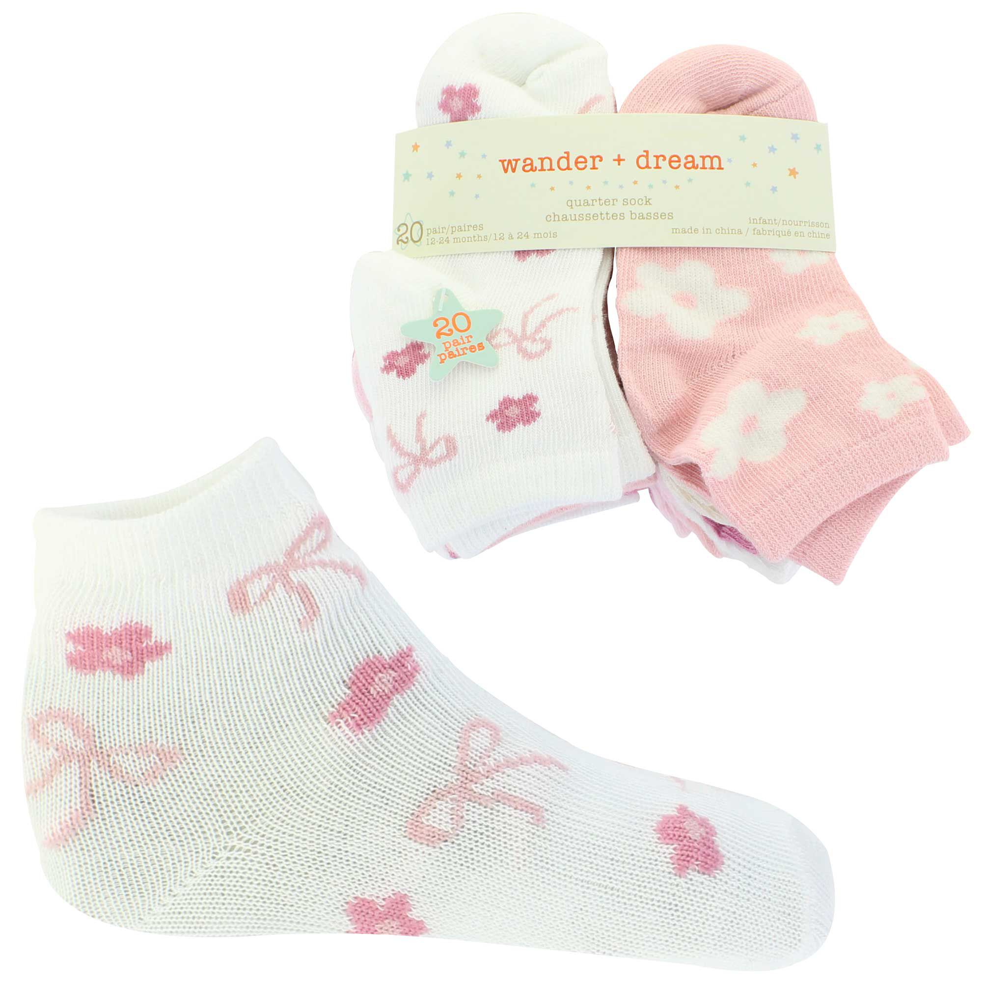 Infants' Wander + Dream Quarter Socks 20 For $10 Side View With Package