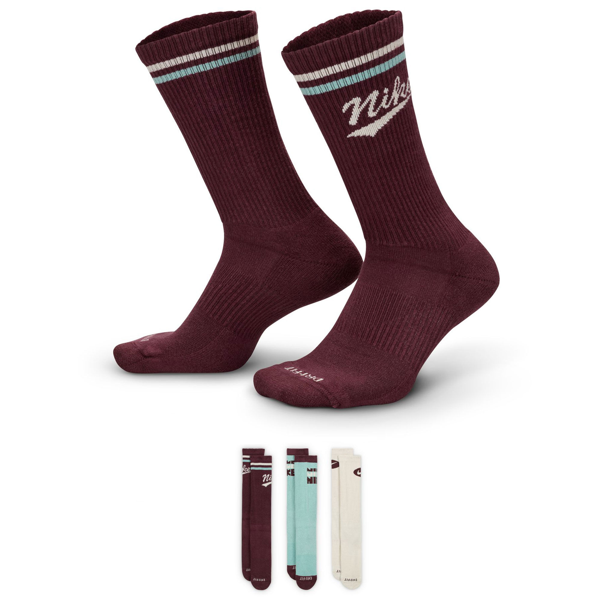 Men's Nike Everyday Cushioned Crew 3-Pair Pack Side View With Package