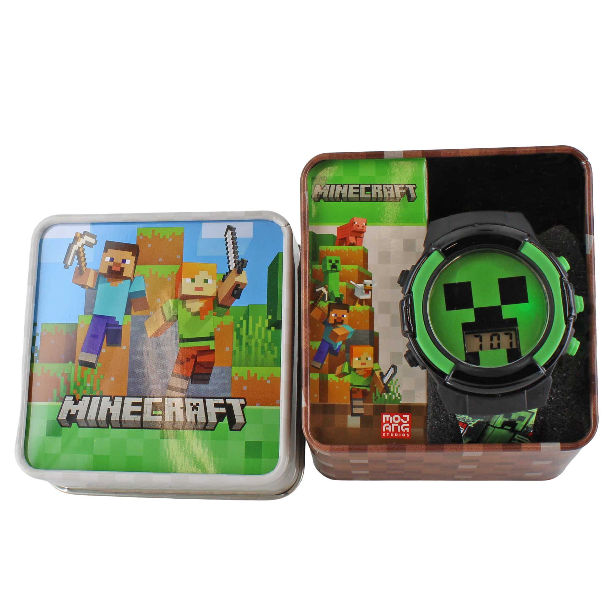 MINECRAFT LED Digital Watch With Flashing Lights Front View WIth Tin