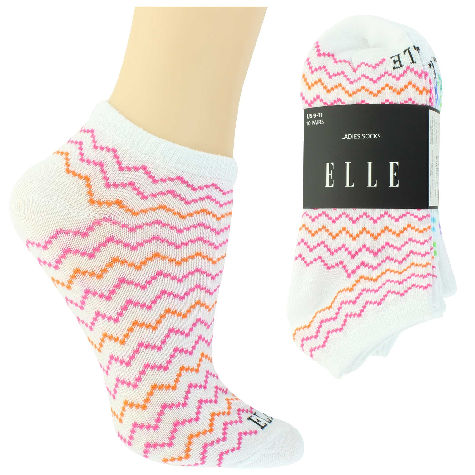 Women's Elle Mixed Pattern No-Show 10 For $10 Side View With Package