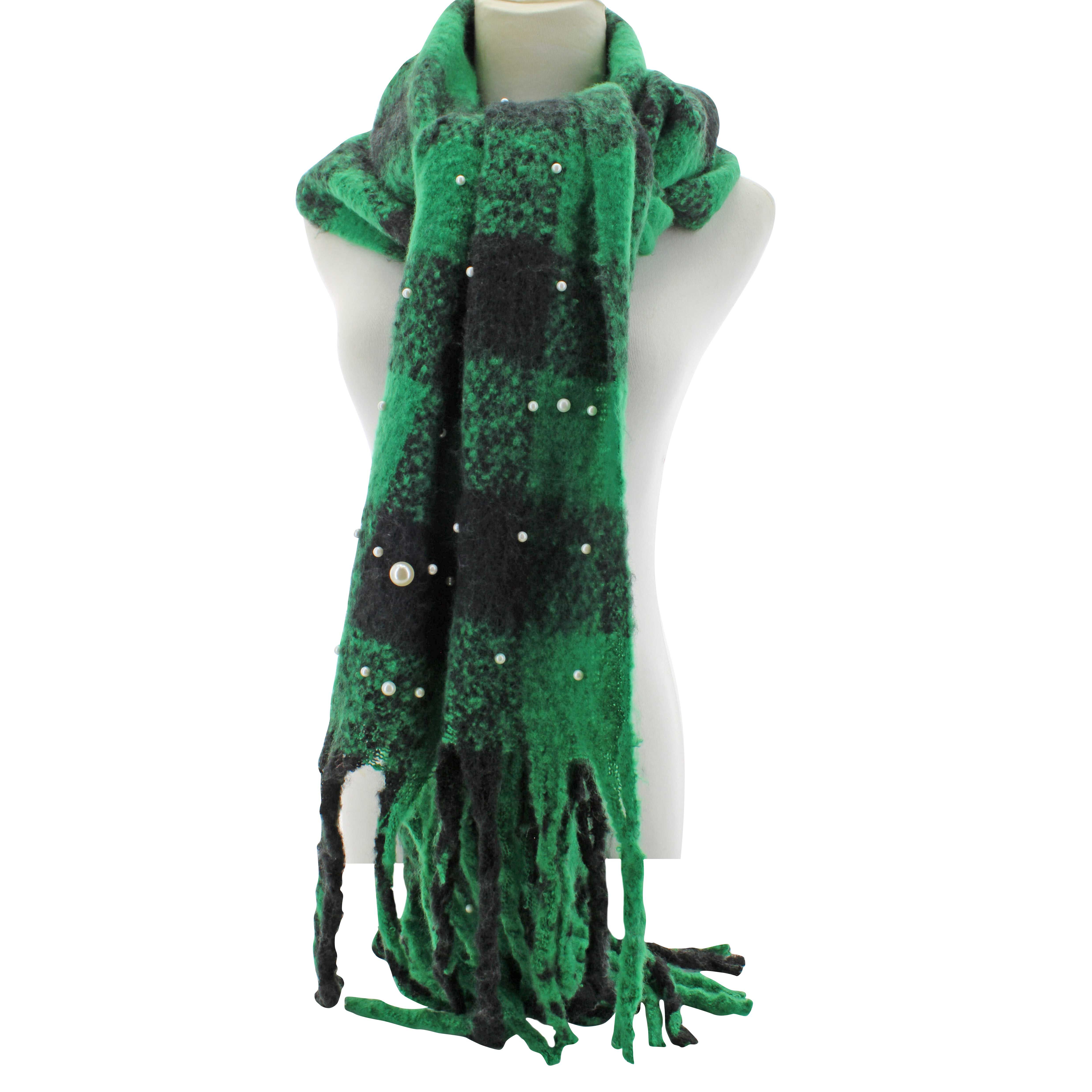 Couture Gems Plaid Faux-Pearl Scarf Front View