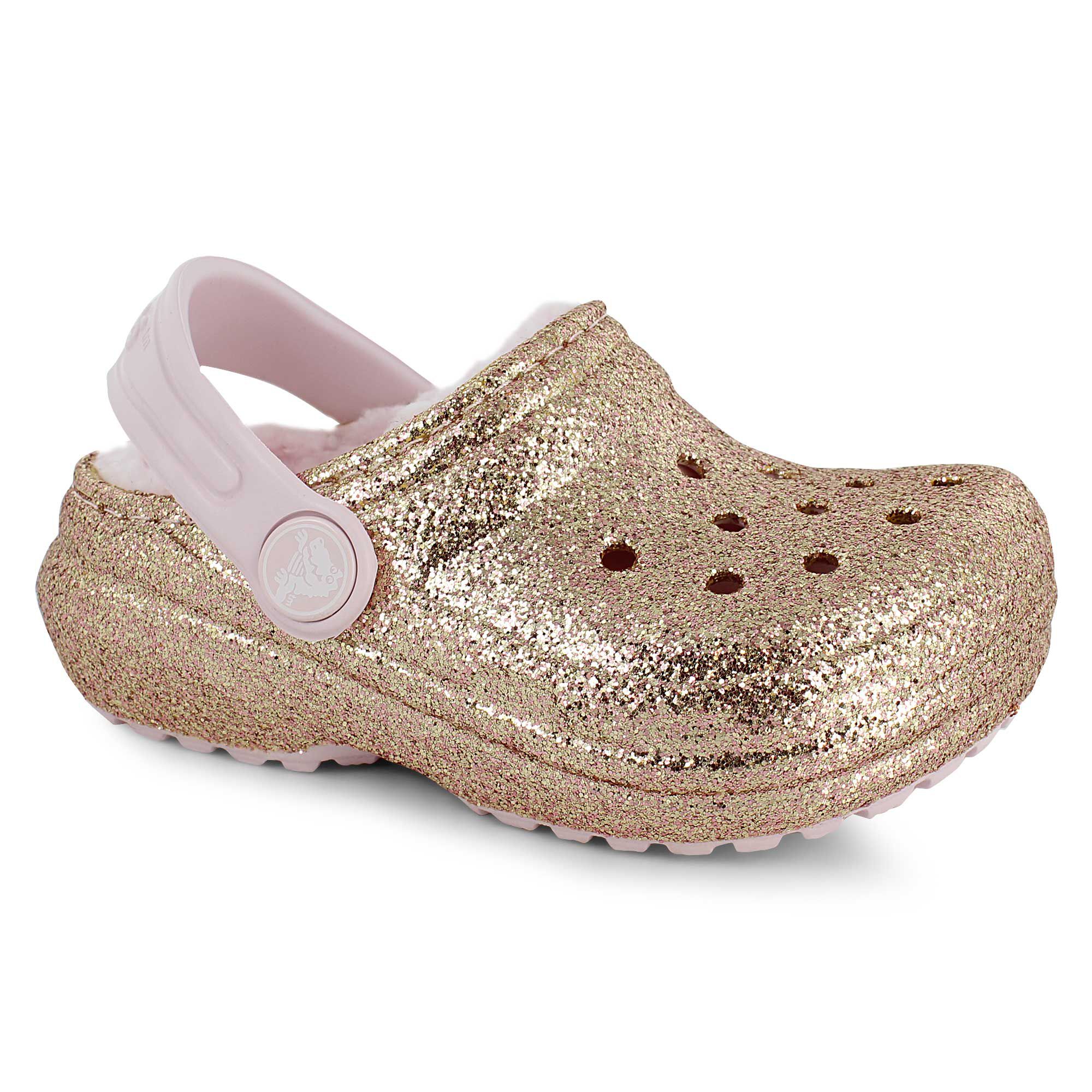 gold fuzzy crocs