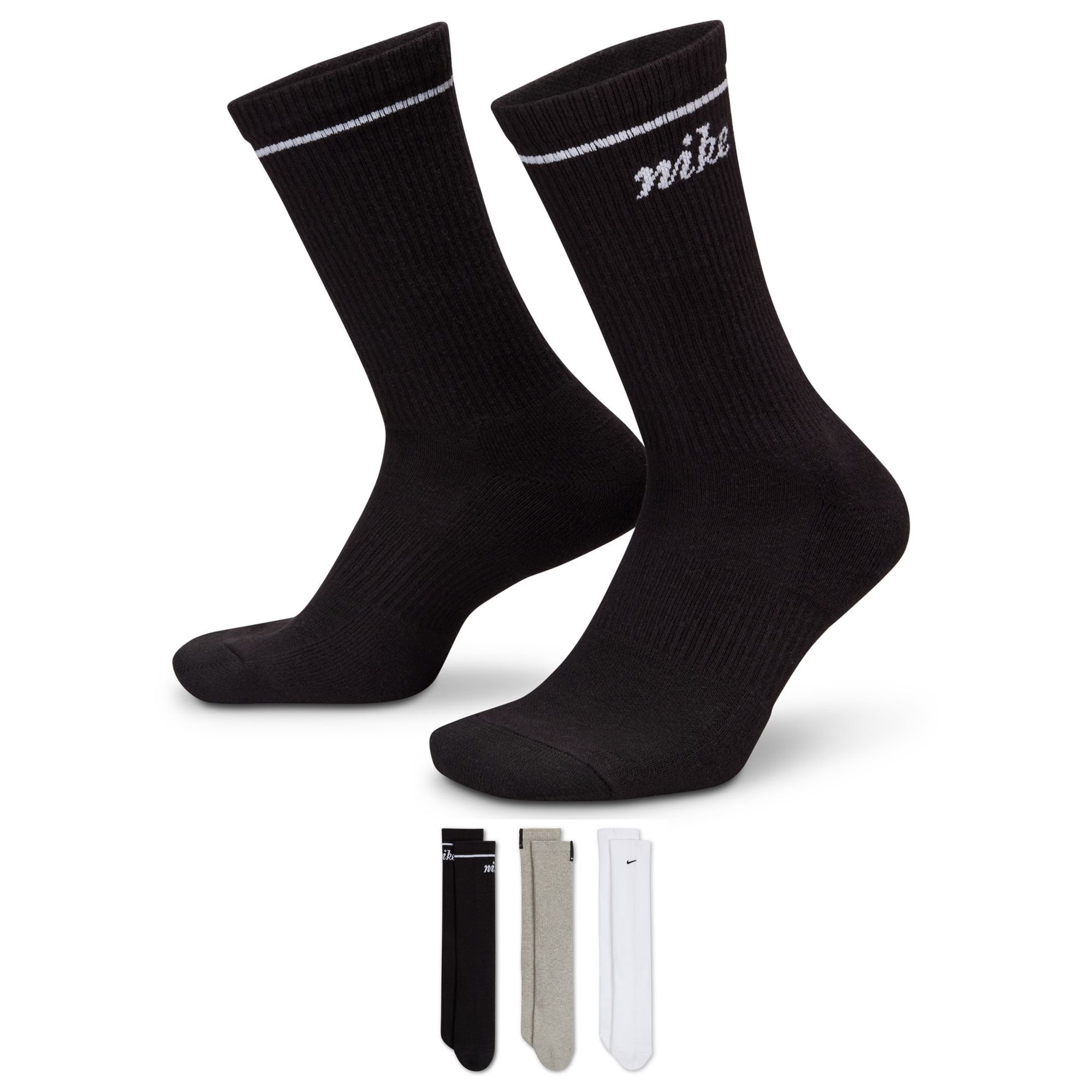 Men's Nike Everyday Cushioned Crew 3-Pair Pack Side View With Package