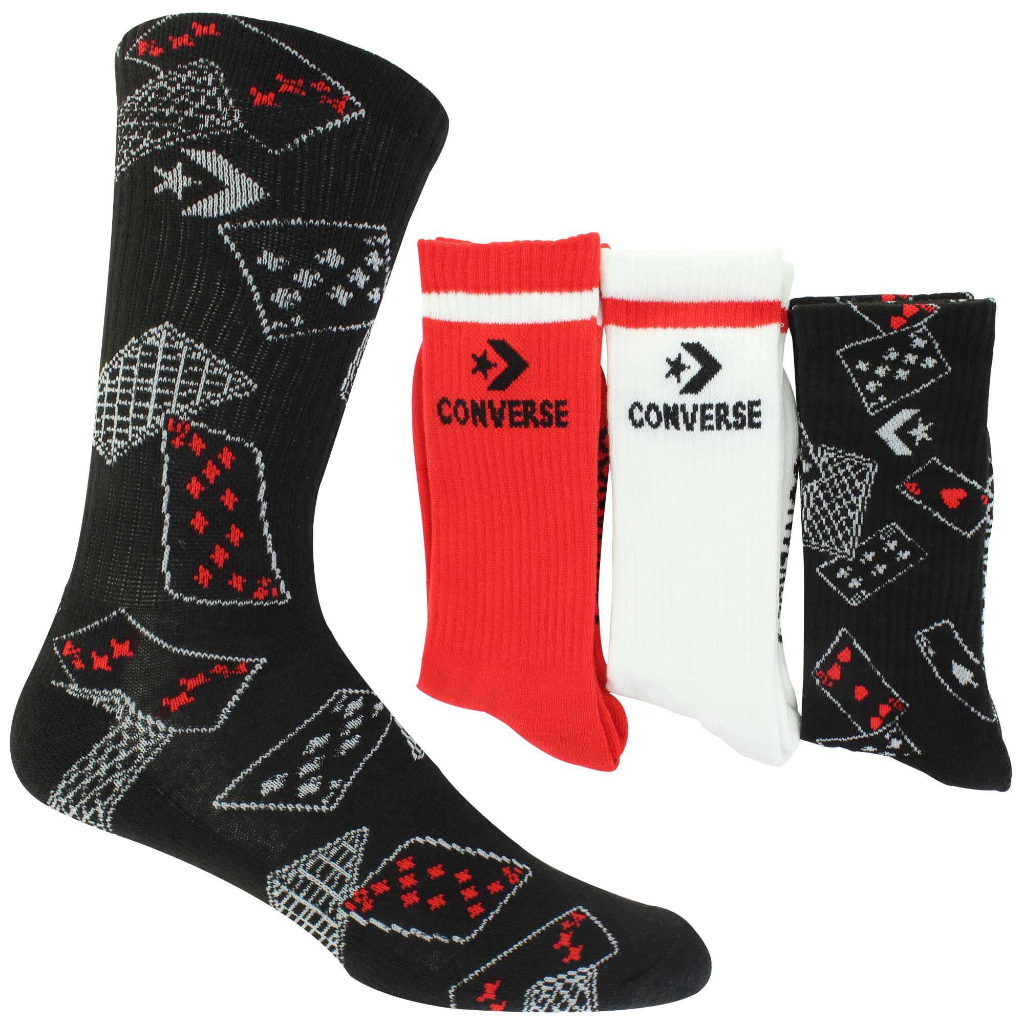 Men's Converse Playing Cards Crew 3-Pair Pack Side View With Package