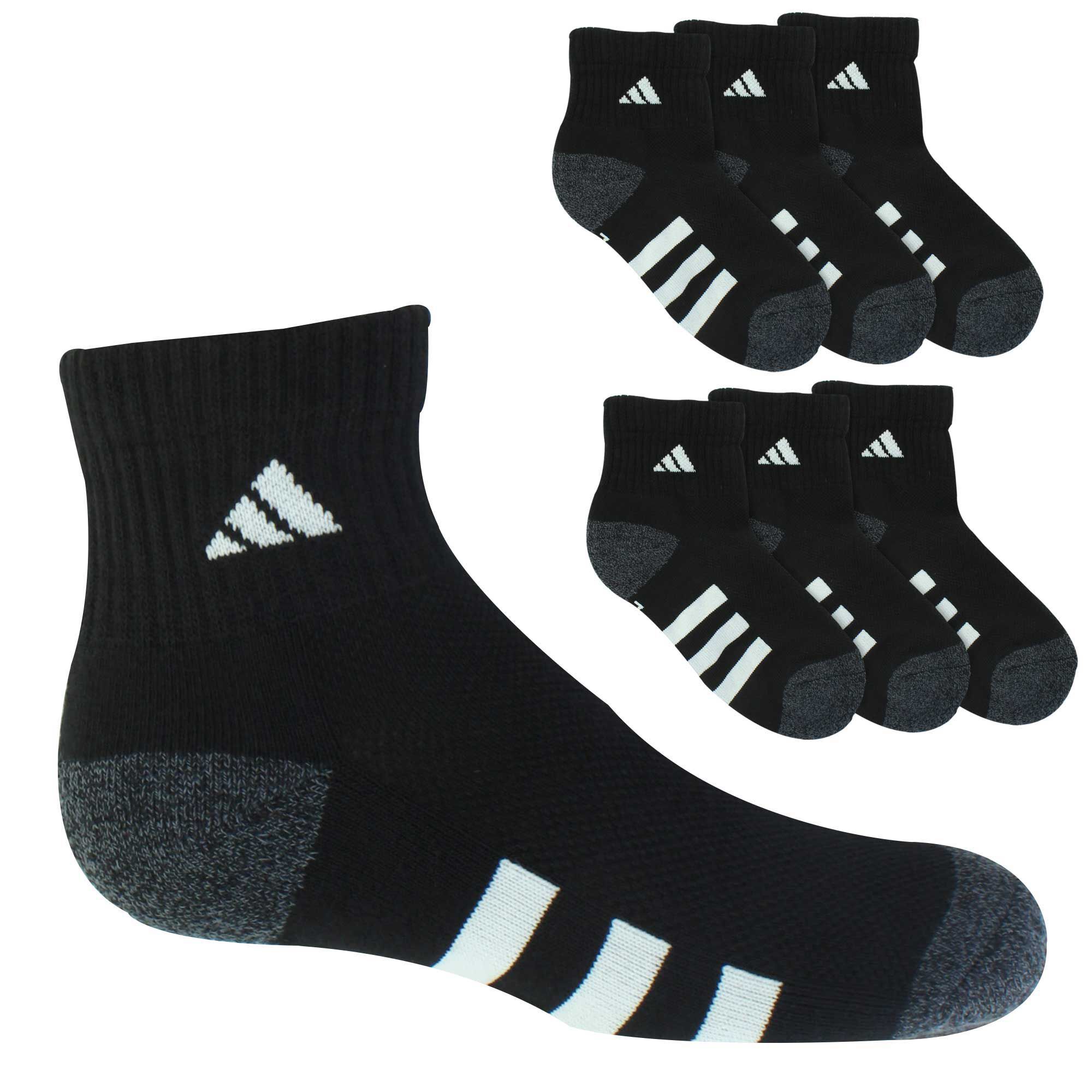 Kids' adidas Cushioned Quarter 6-Pair Pack Side View With Package