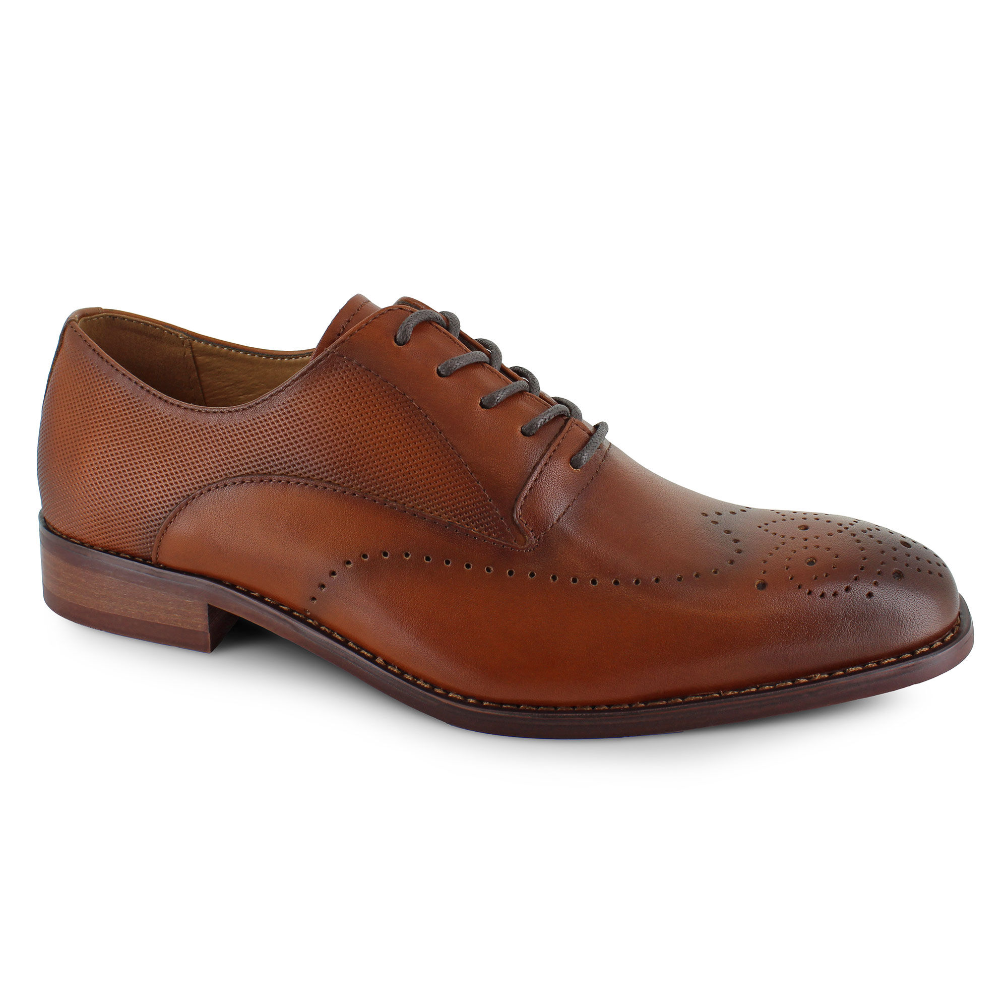 La Milano Men's Cognac Brown Wing Tip Oxford Leather Dress Shoes A11320 